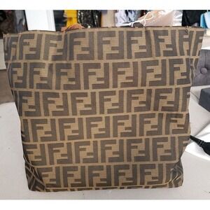 Authentic Vintage Fendi Zucca Canvas Tote Bag with Leather Handles
